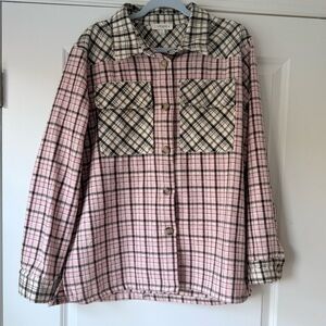 Umgee Pink Plaid Patterned  Shacket / Heavy Flannel, Size 1X